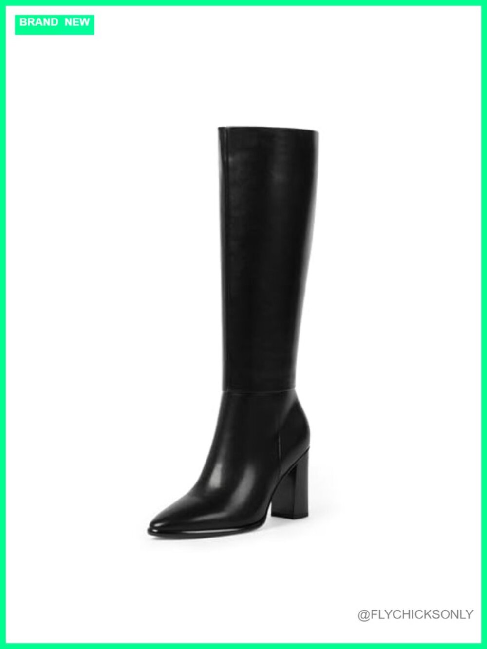 Pointed Toe Chunky Heel Knee High Boots Faux Leather Tall Boots